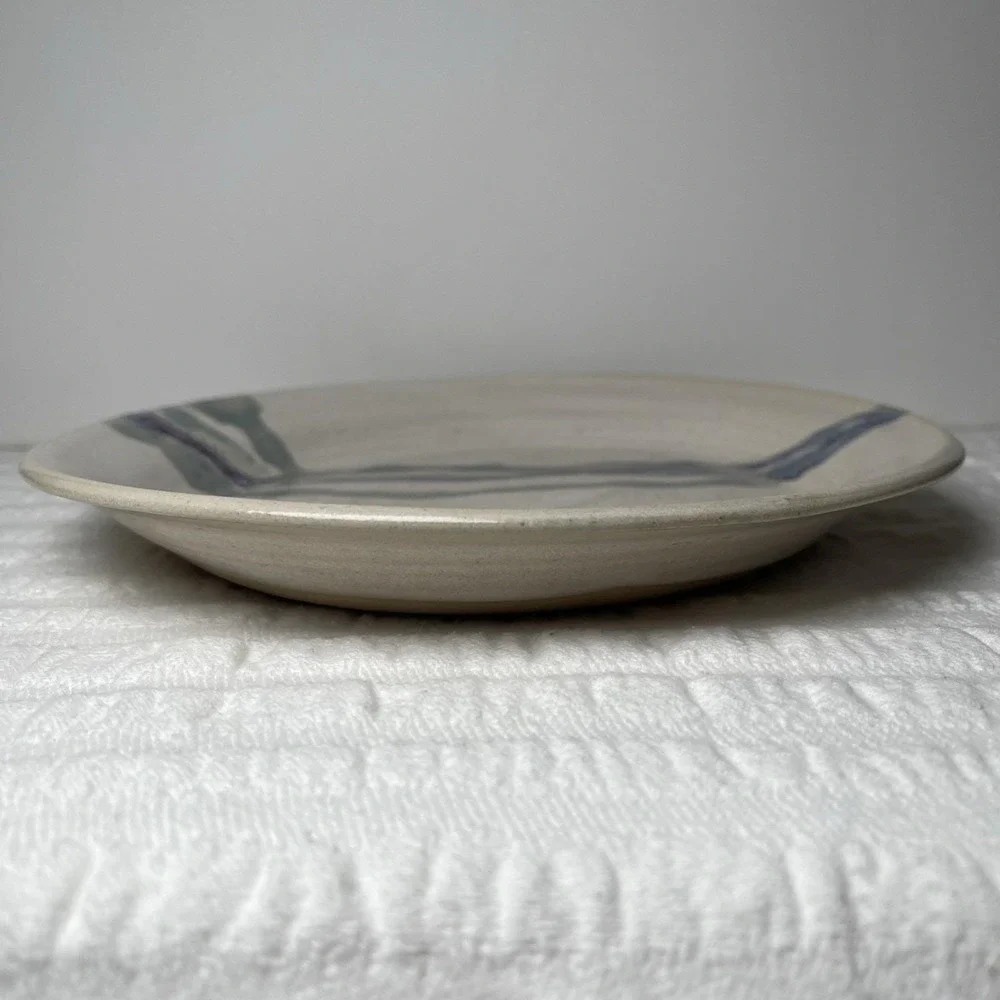 VTG Studio Art Pottery Bowl Purple/Blue/Green Abstract 8 1/2 in diam X 1 in deep